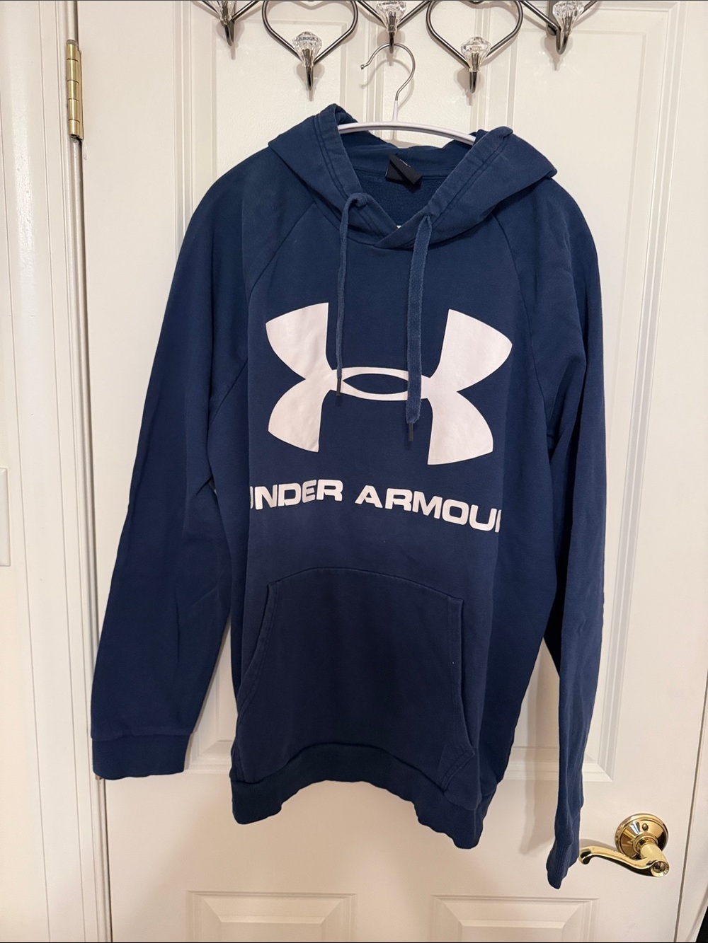Under Armour Men's Navy Blue Crewneck Hoodie with White Logo